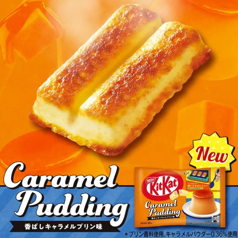 Pudding caramel flavored grilled Kitkats from Japan