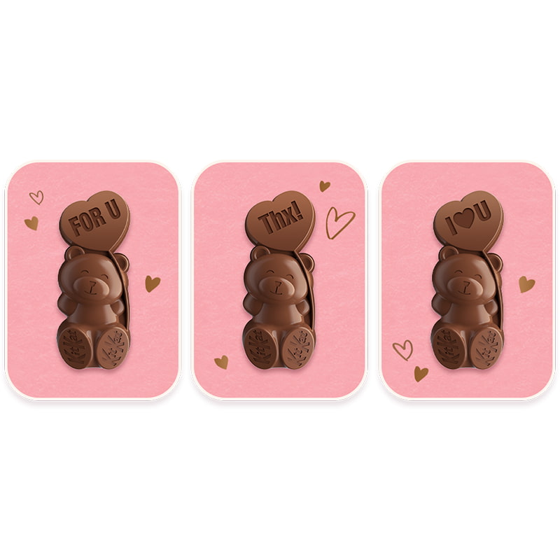 3 kitkat chocolates bears with different messages for valentine's day in Japan
