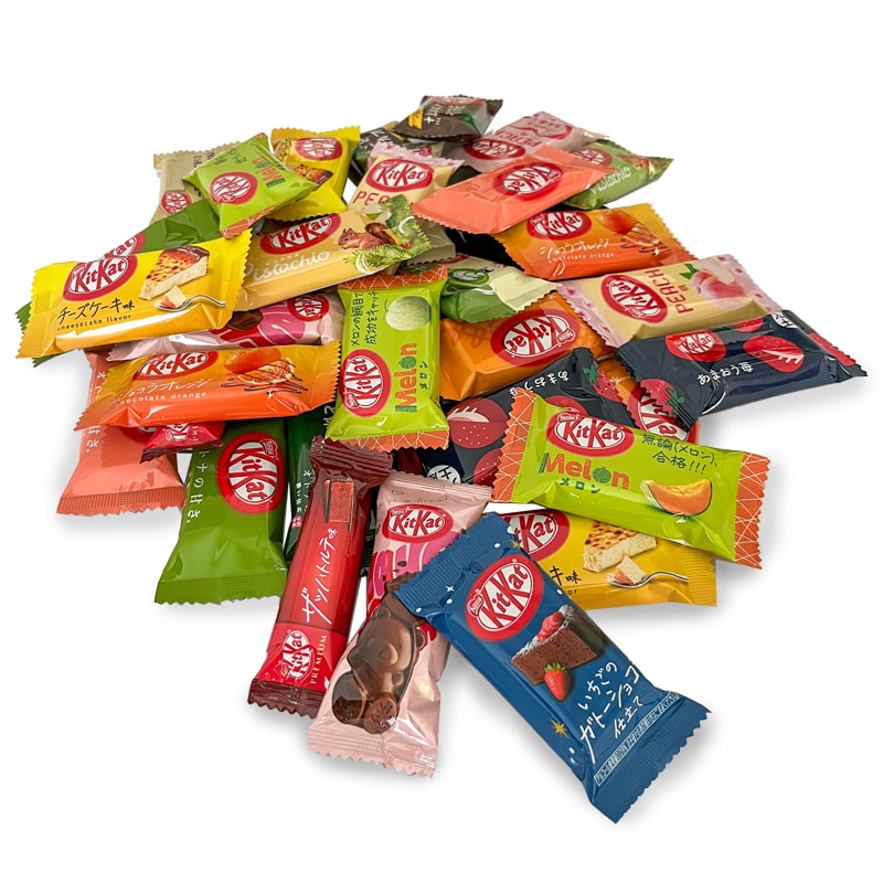 The KitKat Box contains thirty Japanese Kit Kats, of 20 different flavors, shipped directly from Japan to the world
